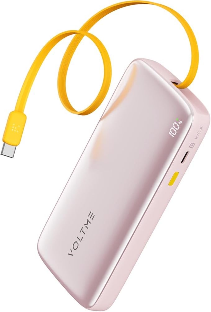 VOLTME 10,000mAh 30W Fast Charging Power Bank - Type-C PD Super Fast Charger, Built-in Retractable Cable, LED Digital Display, Slim Travel-Safe Quick Charge 3.0 Portable Battery Pack - USB-C Compatible for iPhone Air, iPhone 17/17 Pro/17 Pro Max, 16/15/14 Pro Max, Samsung S25/S24 Ultra, Pixel 8 Pro, Xiaomi 14, OnePlus 12, iPad Pro M4, MacBook Air M2, Galaxy Tab S9, Huawei P60 Pro, Sony Xperia 1V, Google Pixel Fold, Oppo Find X6 Pro, Realme GT3, Vivo X90 Pro and more (Sakura Pink) - Image 1